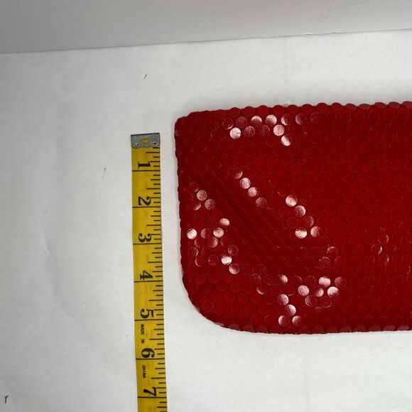 70's La Regale Red Sequin Acrylic Dotted Leather Wristlet Wallet Handbag - Picture 10 of 11